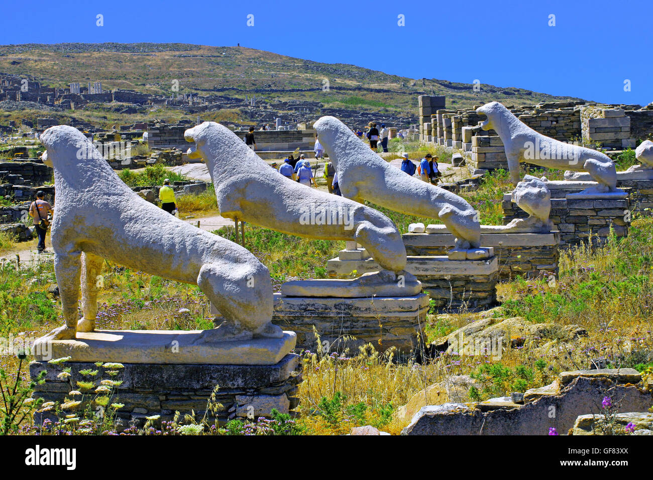 Los leones de Delos (fakes), Islas Cícladas, Grecia Foto de stock