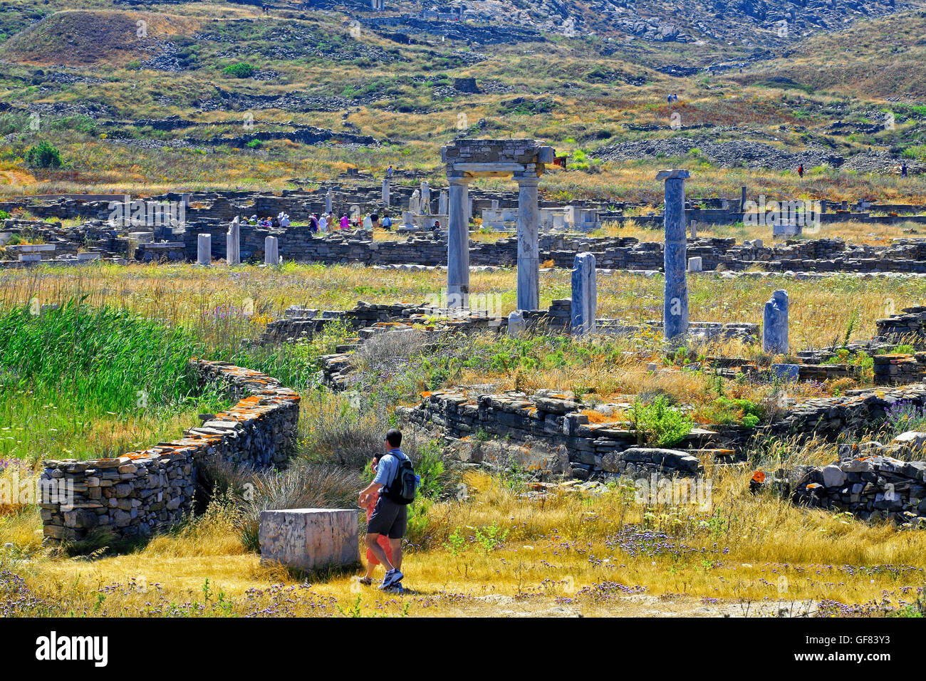 Sitio arqueológico de Delos , las islas Cícladas, Grecia Foto de stock