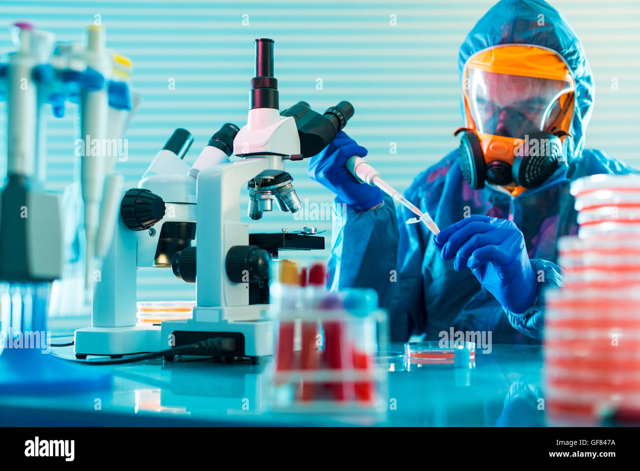 La detección del patógeno (coronavirus Coronaviridae, Oriente Medio el Síndrome Respiratorio) infección en el laboratorio de microbiología Foto de stock