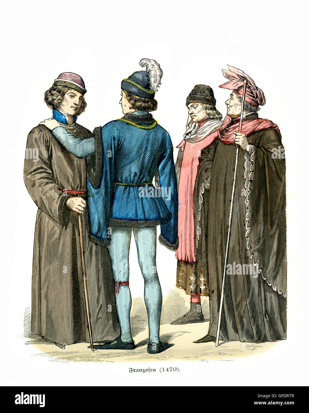 Mens moda de Francia medieval del siglo XV. Foto de stock
