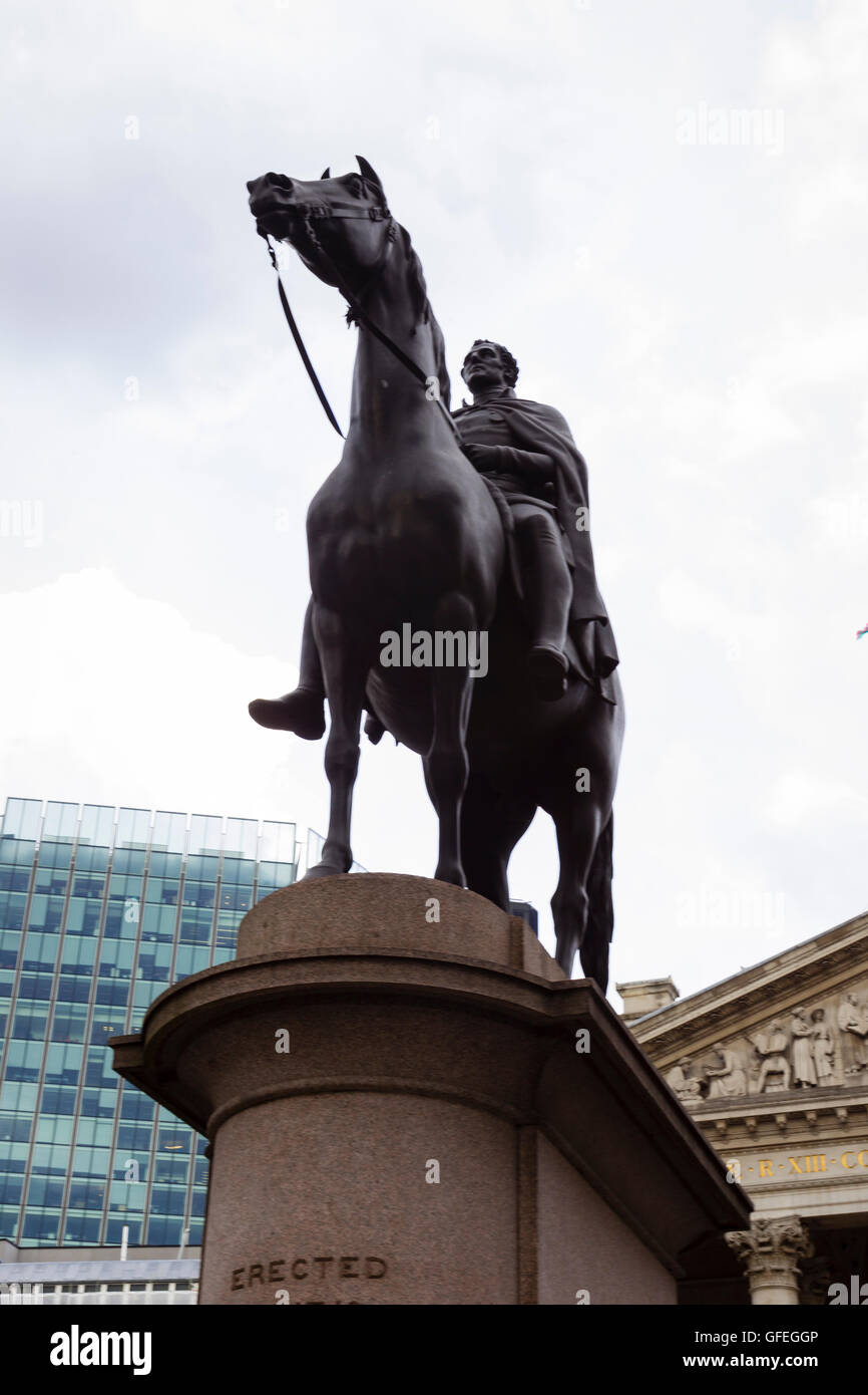 La estatua de Sir Arthur Wellesley, primer duque de Wellington fue financiado por la ciudad de Londres, e inaugurado el 18 de junio de 1844 Foto de stock