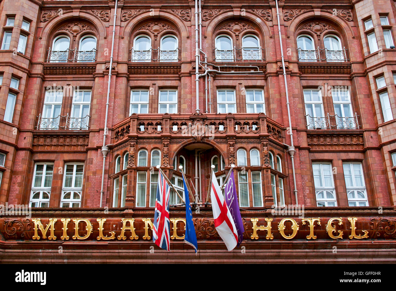 Hotel Midland, fachada exterior. Manchester City, Inglaterra, Reino Unido, Reino Unido, Europa. Arquitectura. Estilo barroco eduardiano Foto de stock