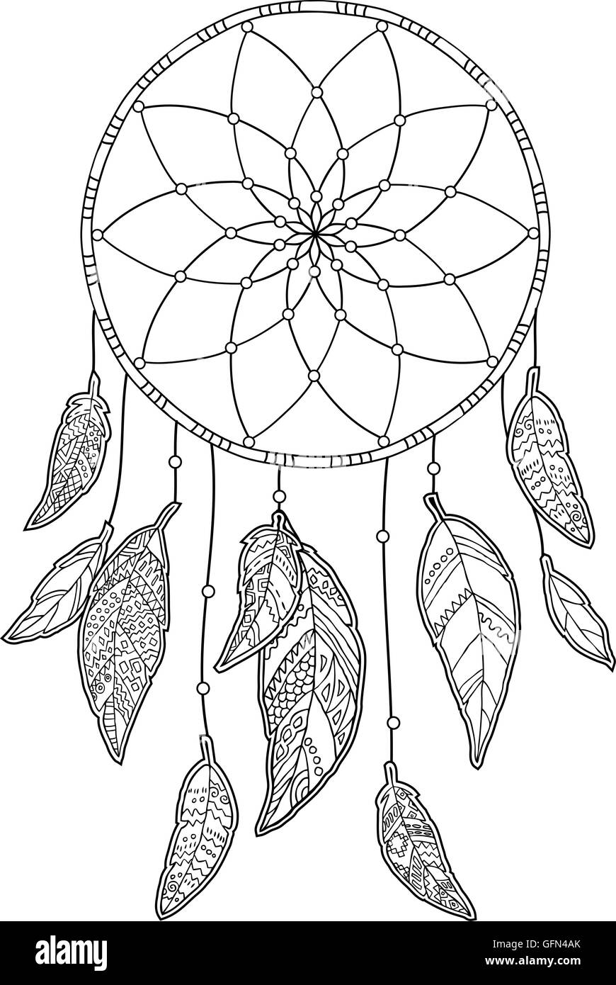 Monocromo dibujados a mano Atrapasueños aislado sobre fondo blanco Imagen  Vector de stock - Alamy