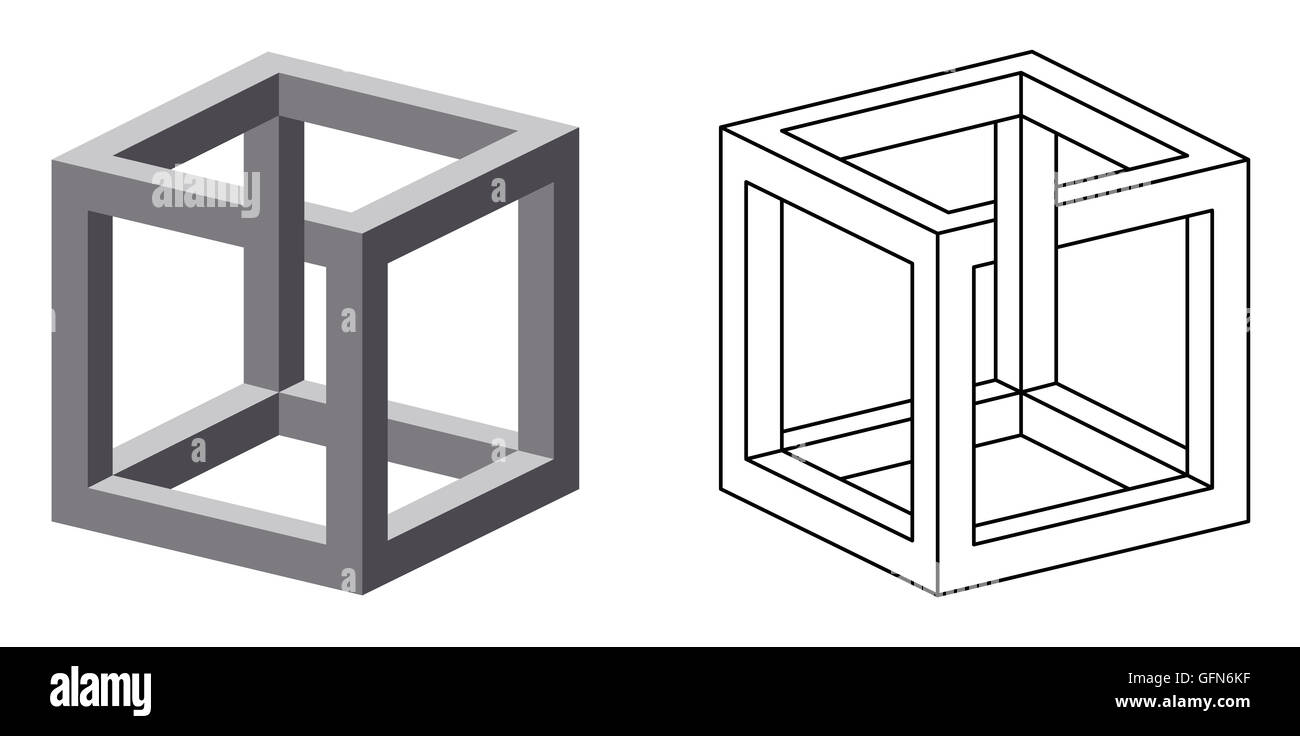 Cubo imposible ilusión óptica. También conocido como irracional cube un imposible objeto inventado por M.C. Escher. Foto de stock