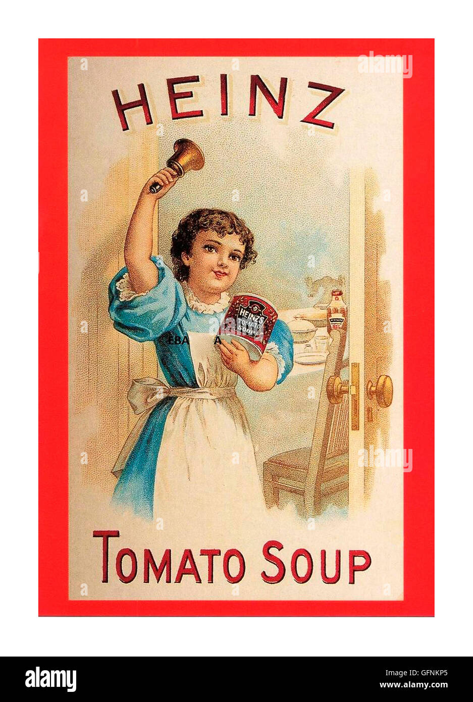 SOPA Heinz Cartel publicitario de la histórica selección de 1900 para Heinz Tomato Soup histórica sopa de alimentos enlatados Foto de stock