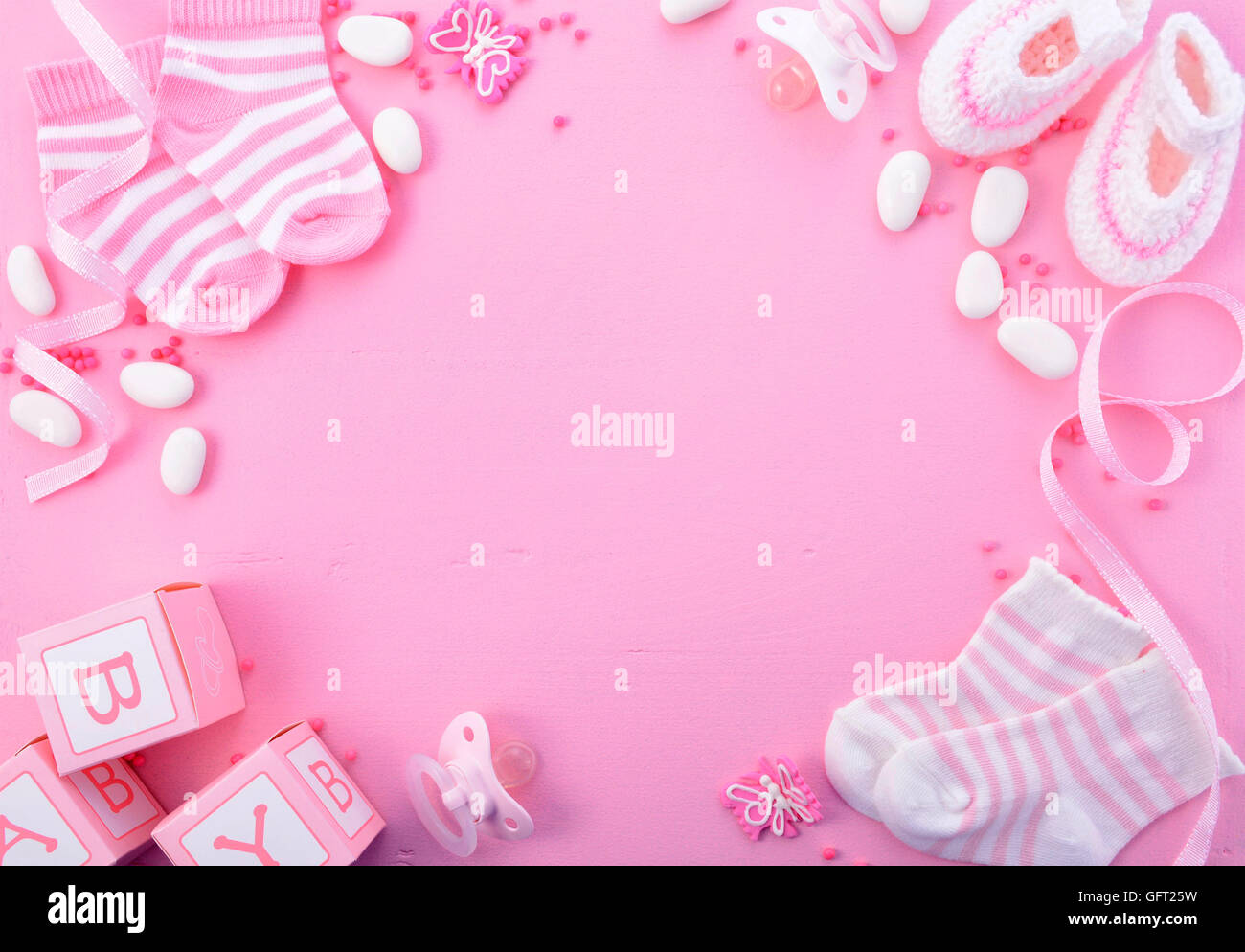 Su niña rosa tema Baby Shower o vivero de fondo decorado ...