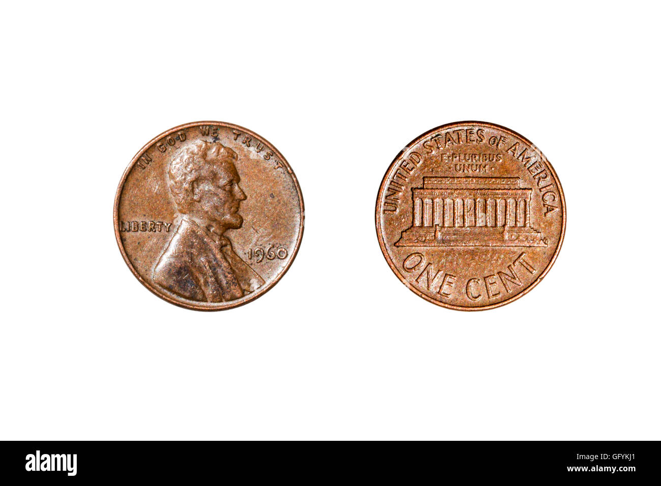 Antigua moneda de un centavo con la cara de Lincoln aislado sobre fondo  blanco Fotografía de stock - Alamy