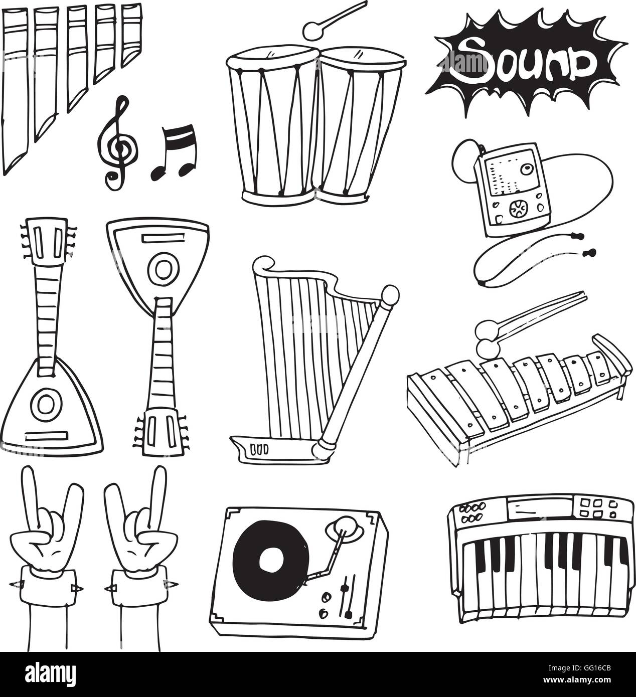 Doodle de herramienta vector colección de música Ilustración del Vector
