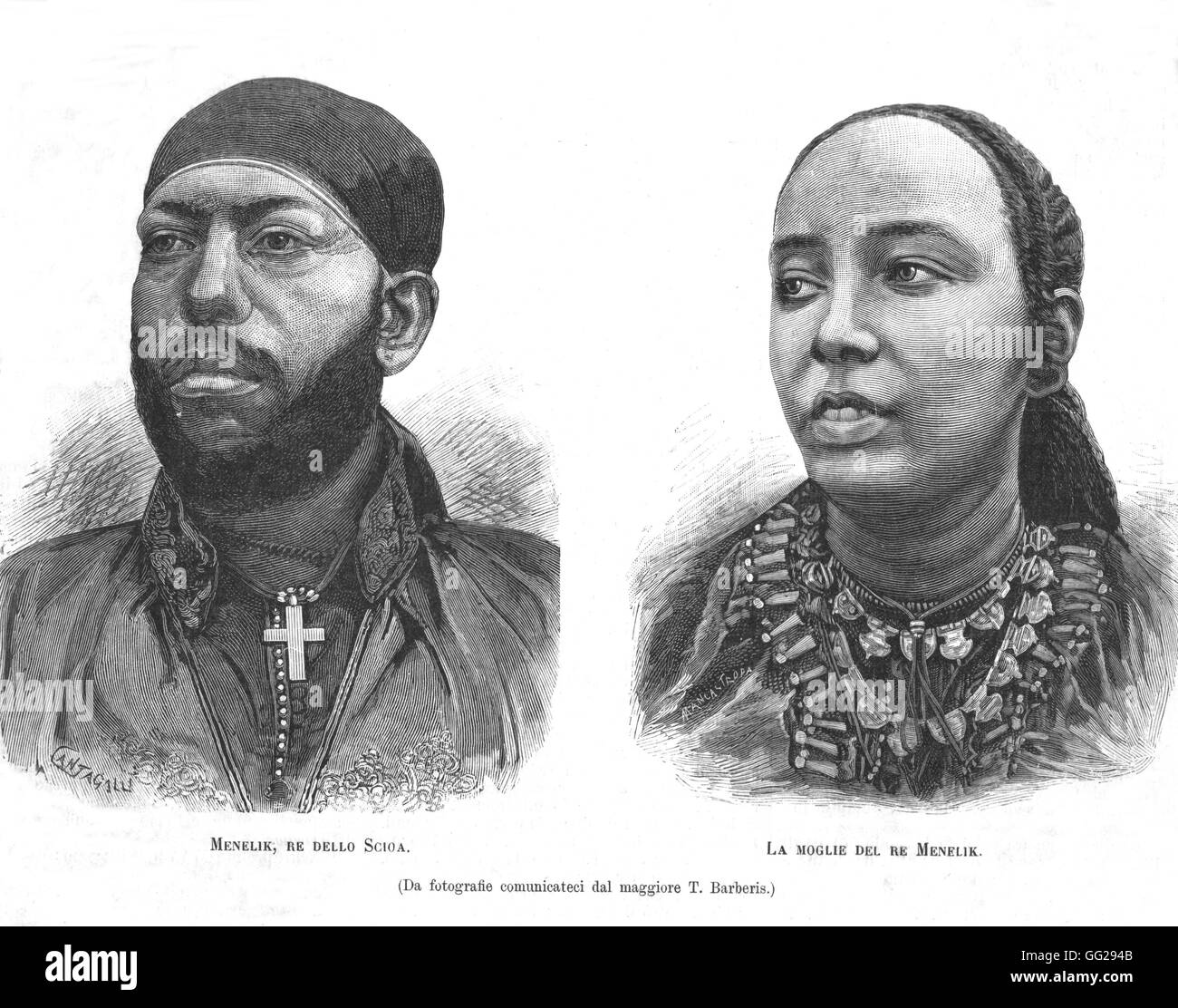 Menelik II, Emperador de Etiopía, y su esposa, en 'L'Illustrazione italiana' el 2 de febrero de 1887, Etiopía (Abisinia) Foto de stock
