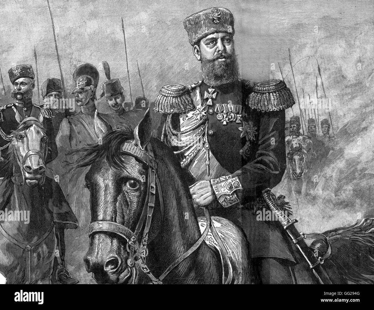 Alexander III y sus jefes de personal 1893 Rusia Foto de stock