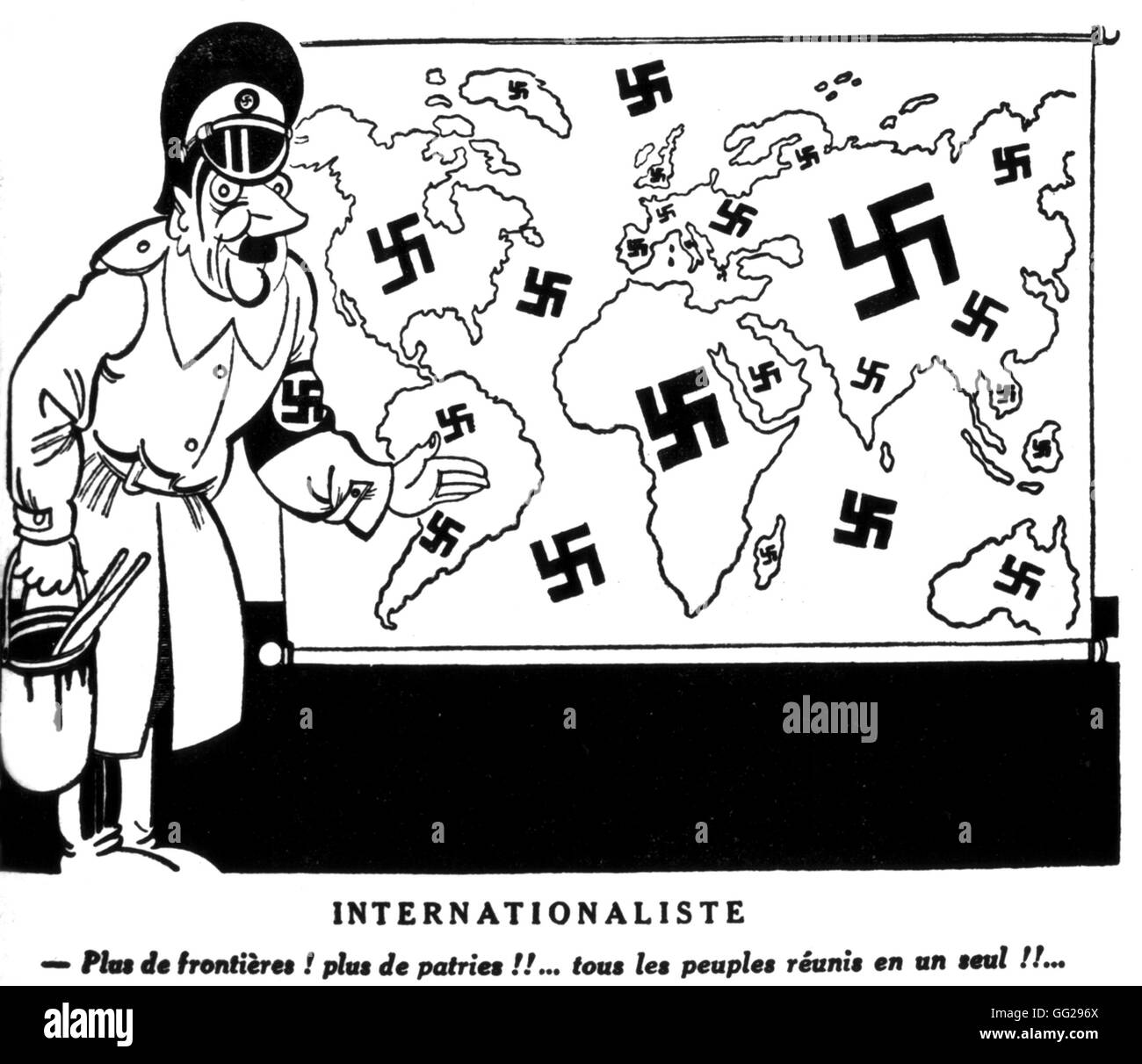 Por Ralph Soupault caricatura satírica contra Hitler, publicado en 'Candine': 'internacionalista Tovaritch Adolf' Noviembre 1st, 1939 Francia - Segunda Guerra Mundial Foto de stock