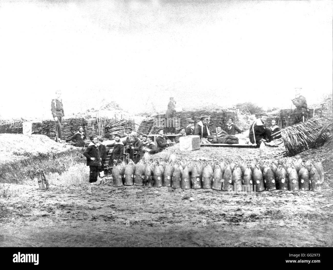 Sitio de París. La infantería de marina. Batería 'Josephine', Porte de Saint-Ouen Francia 1870 - 1870 La Guerra Foto de stock