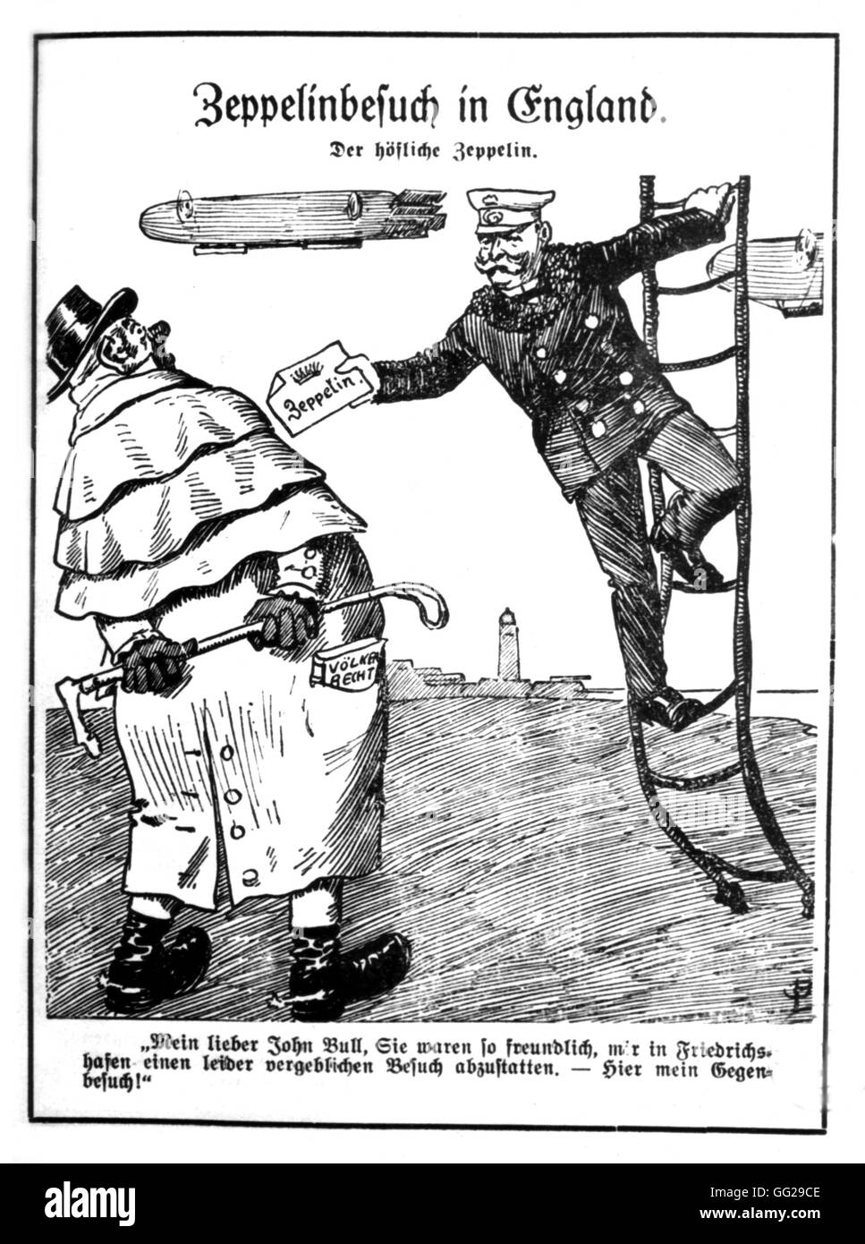 Anti-British caricatura satírica: "Zeppelin en Inglaterra' Alemania - La I Guerra Mundial B.I.D.C. Foto de stock