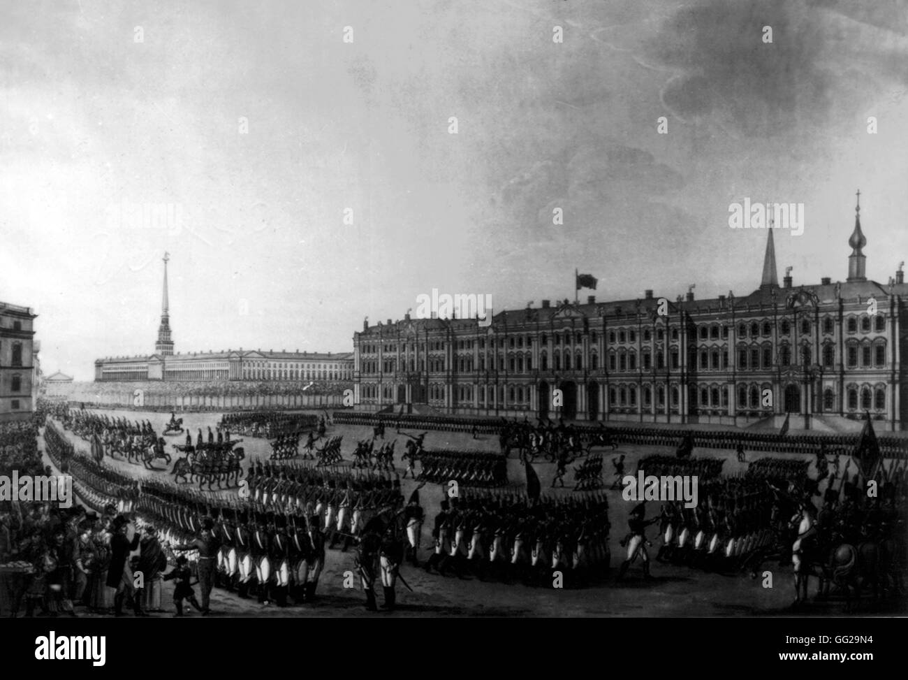 Vista de la Plaza de Armas y el Palacio Imperial de San Petersburgo, Rusia 1817 Foto de stock