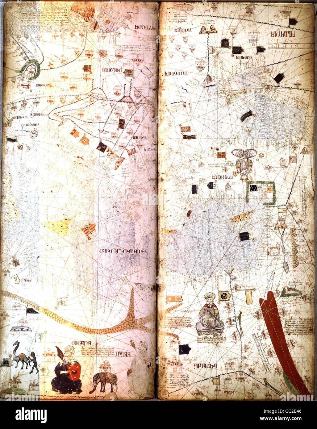 Atlas Catalán: Mediterráneo Oriental mapa 1375 Francia Foto de stock