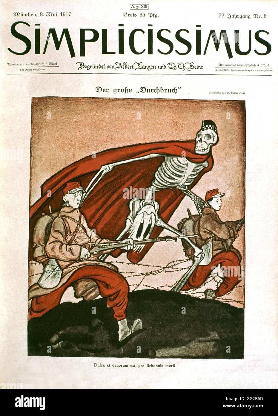 Caricatura por Gulbransson, la gran ofensiva el 8 de mayo de 1917. En 'Simplicissimus' 1917 Alemania - la I Guerra Mundial Foto de stock