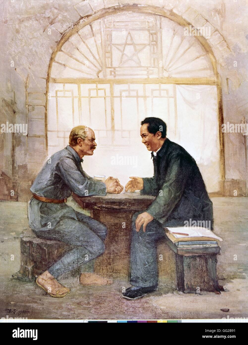 Mao Zedong con el doctor canadiense Norman Bethune, en Yennan (durante