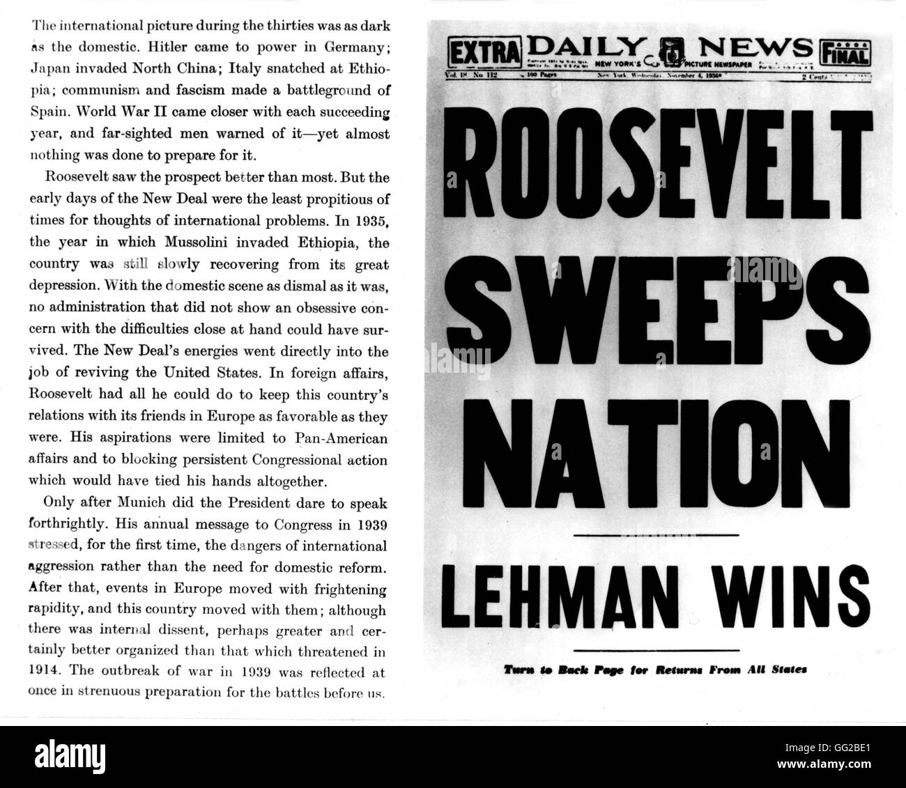 Póster sobre Franklin Delano Roosevelt ganó las elecciones de 1936 Estados Unidos Foto de stock