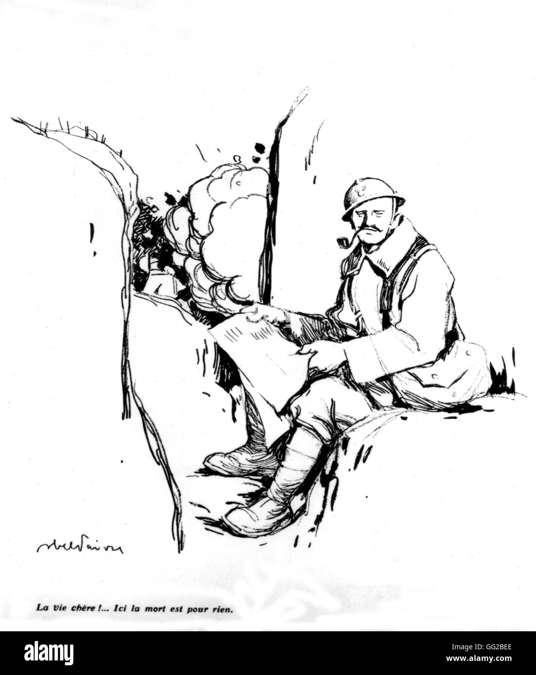 Abel Faivre (1867-1945) "Caro vida... aquí, usted morirá por nada" Dibujo de 1916 Francia, la I Guerra Mundial Foto de stock