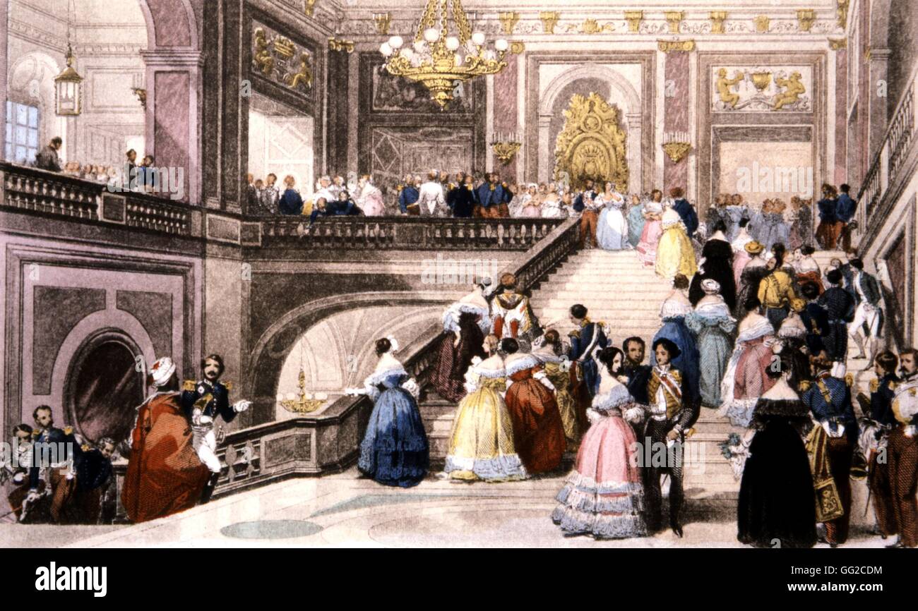 Litografía por Eugène Lami (1800-1890), gran fiesta en el castillo de Versailles Francia del siglo XIX, colección privada. Foto de stock