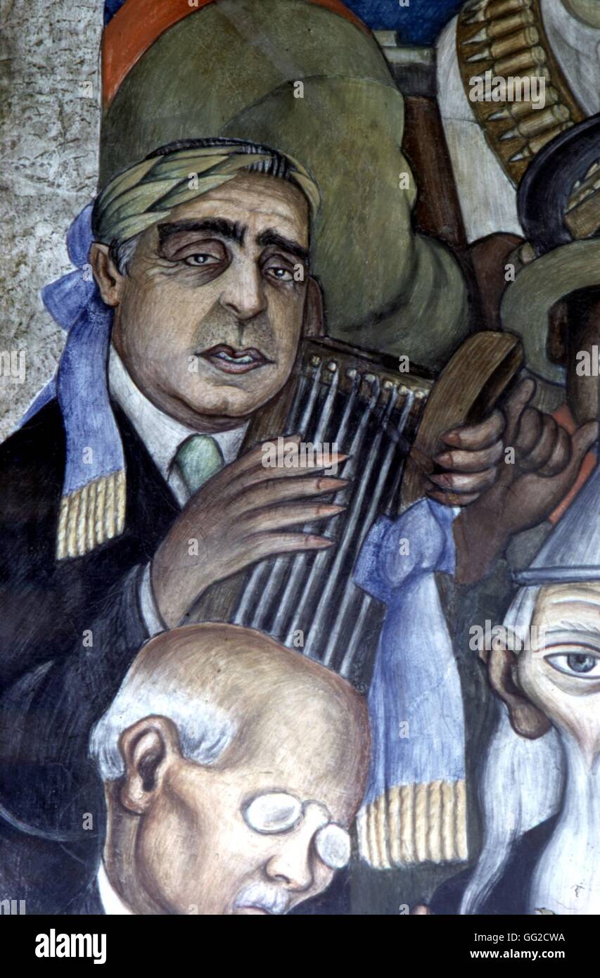 Diego Rivera fresco en el Ministro de Educación, sátira contra los intelectuales depravados. 1923, Ciudad de México, México Foto Lamarche Foto de stock