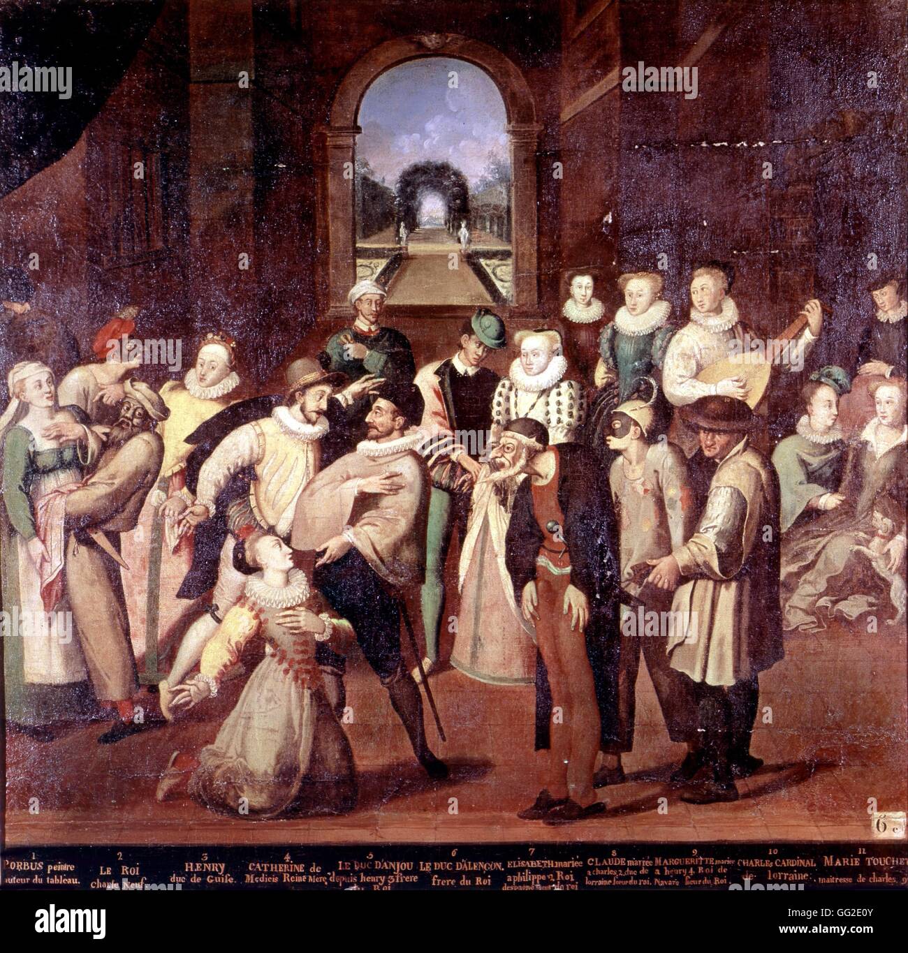 Frans Pourbus l'Ancien (1545-1581) Escuela Flamenca baile de disfraces en el momento de Charles IX y Catherine de Medici 1570 Musée de Bayeux Foto de stock