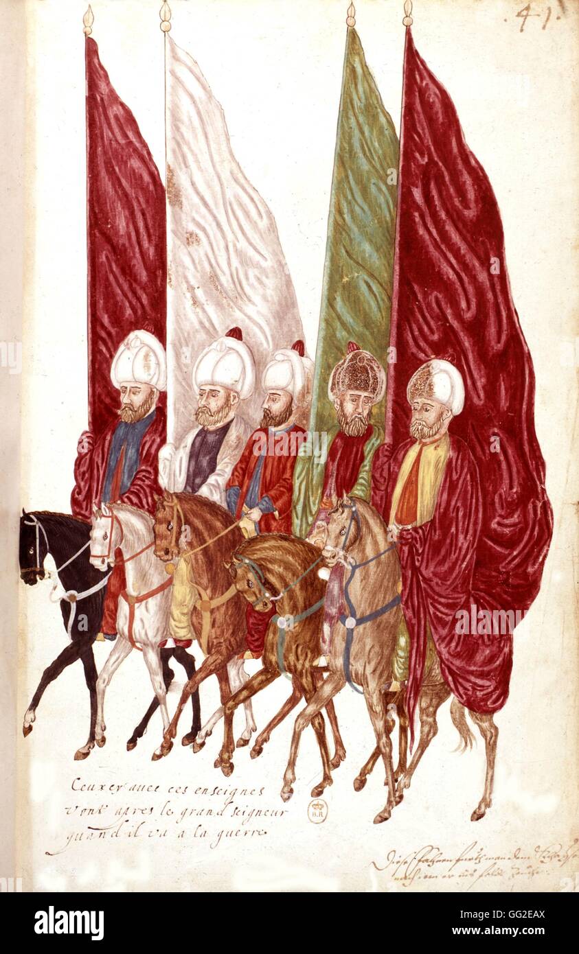 Los hombres turcos elevando los estándares en frente de un señor 1573 Turquía Foto de stock
