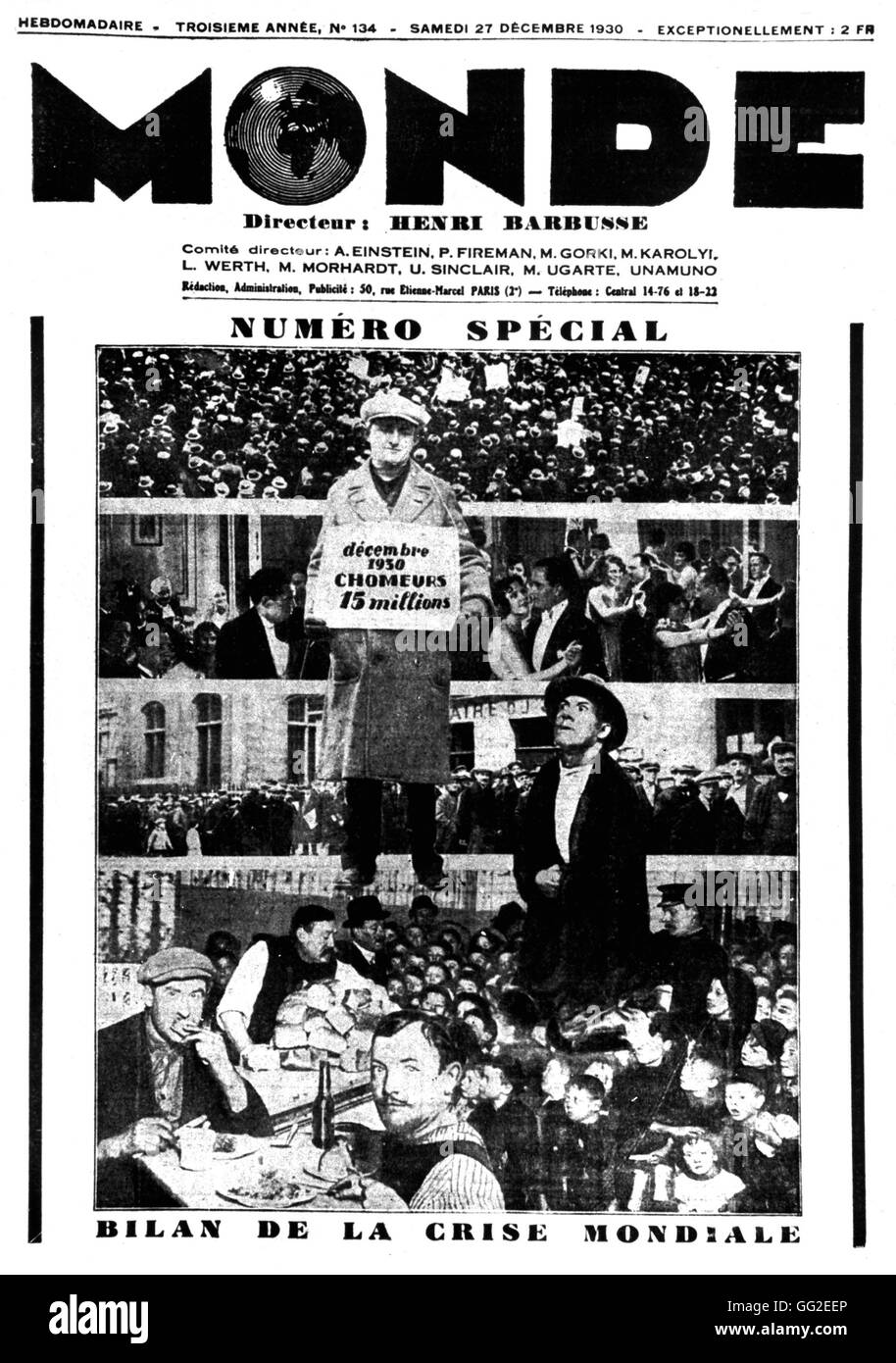 Edición especial del periódico "onde" de fecha 12-27-1930: como resultado de la crisis mundial Francia 1930 Foto de stock