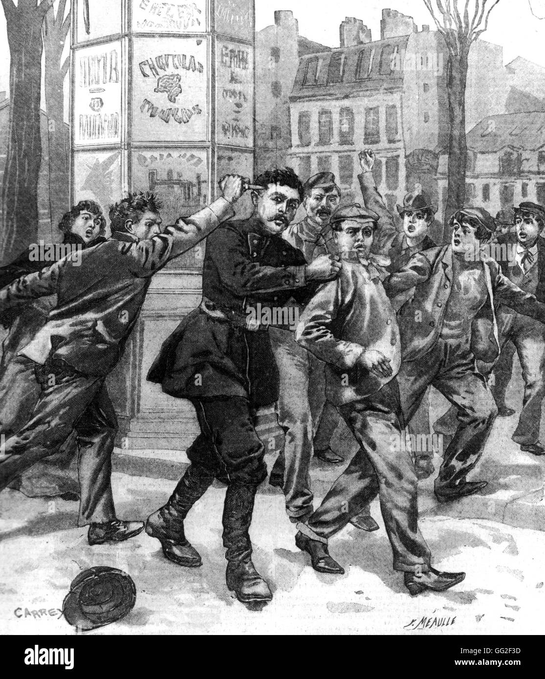 Atentado anarquista. El asesinato de un policía en 1900 Francia Foto de stock