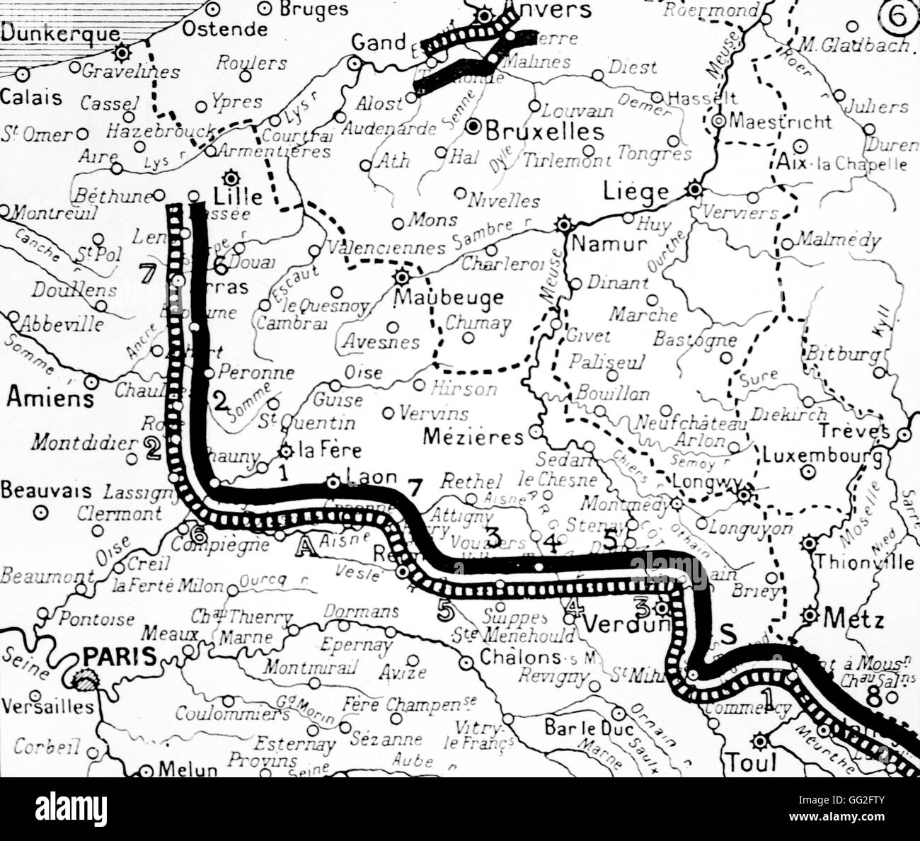 La Primera Guerra Mundial. Mapa de la ubicación de los ejércitos el 30 de septiembre de 1914 S, von Strantz destacamento del ejército en operativos Saint-Mihiel. Foto de stock
