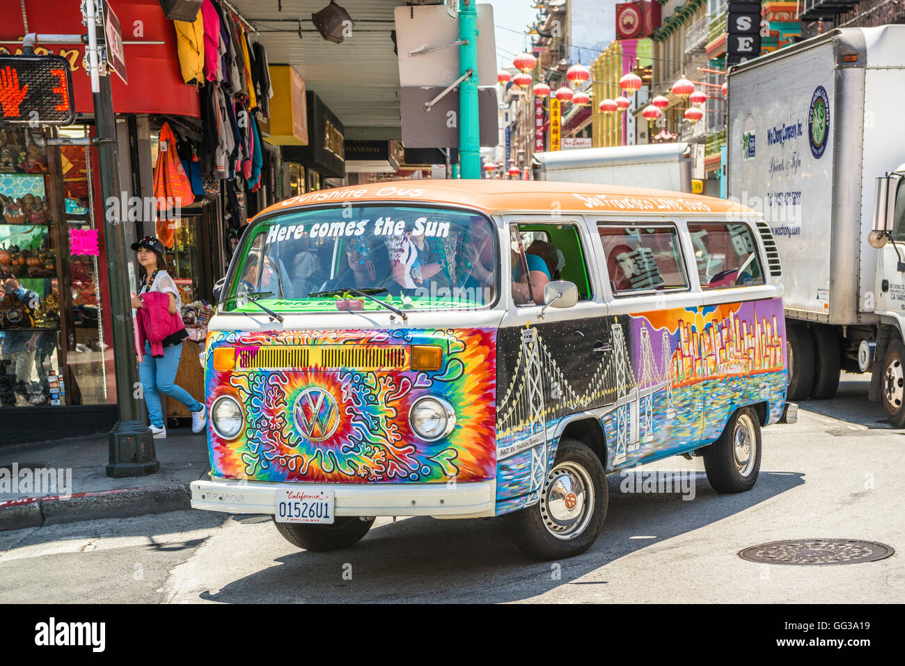 Los vagabundos, VW Bus, San Francisco, EE.UU. Foto de stock