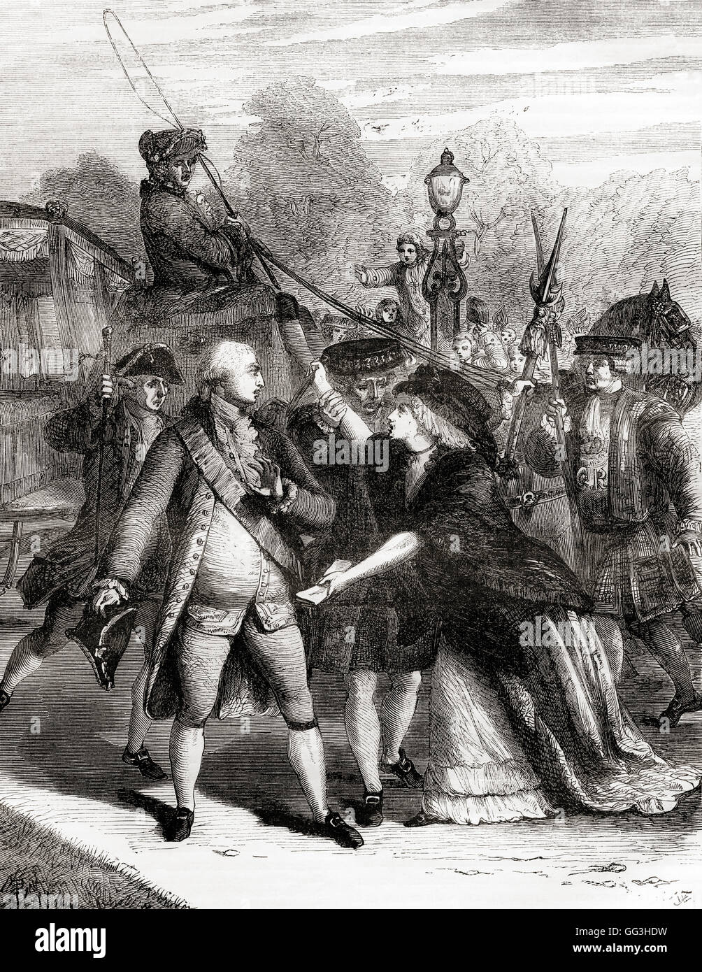 El intento de asesinato del rey George III en 1786 por Margaret Nicholson, (c. 1750 - 1828). Foto de stock
