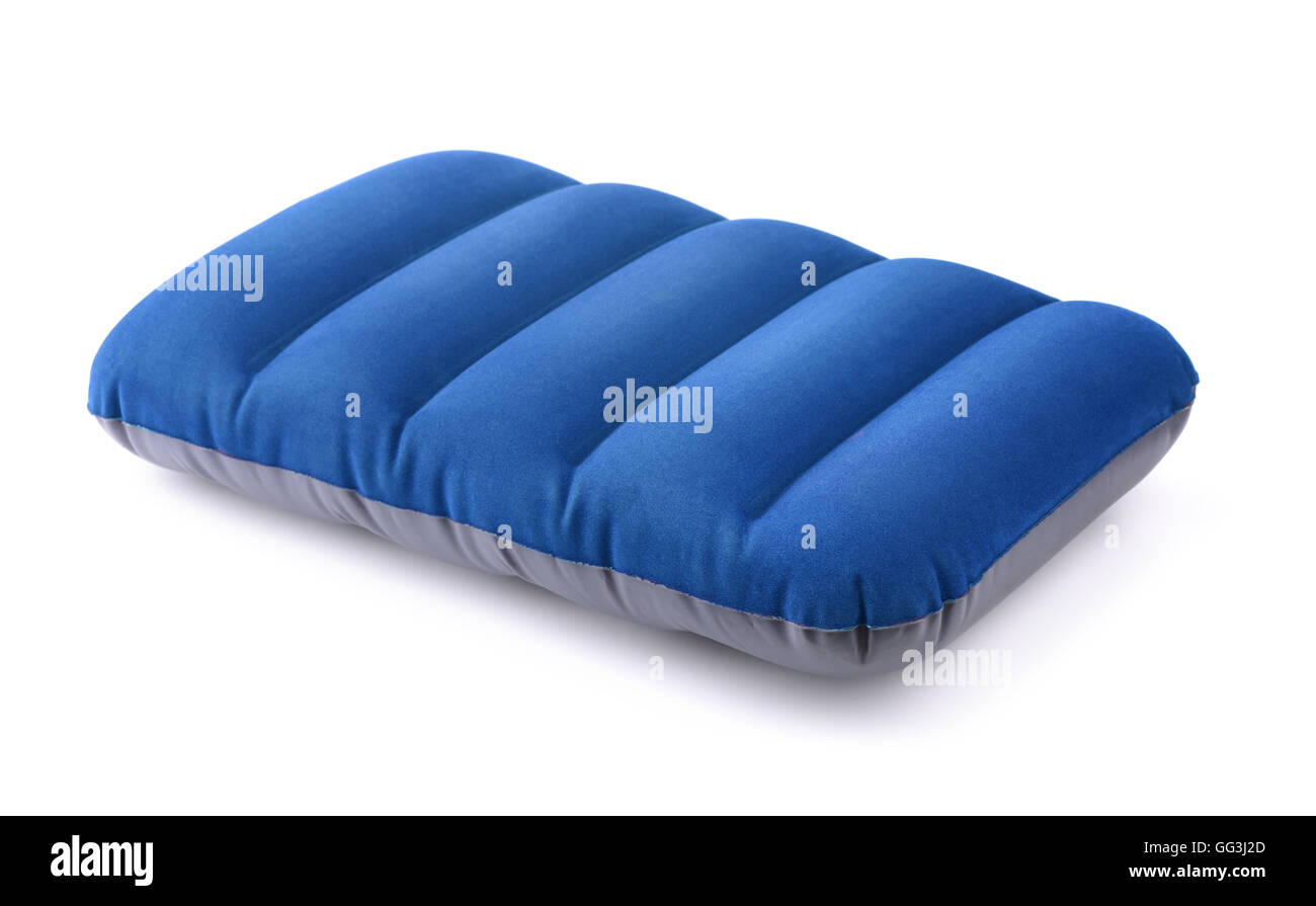 Almohada inflable azul aislado en blanco Foto de stock