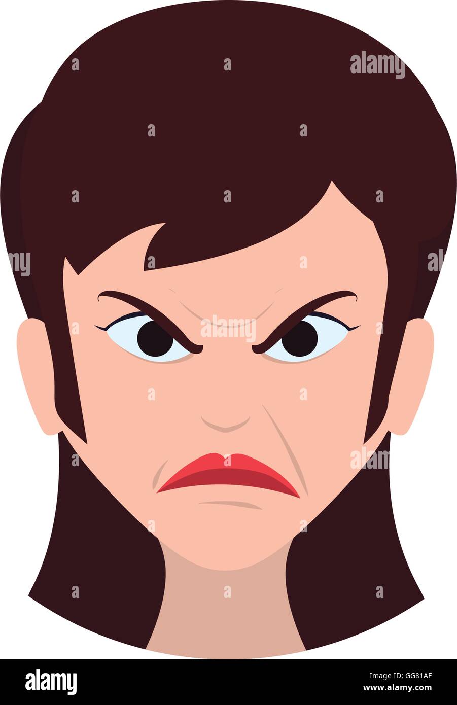 Mujer Cara Enojado Expresion Cartoon Icono Grafico Vectorial
