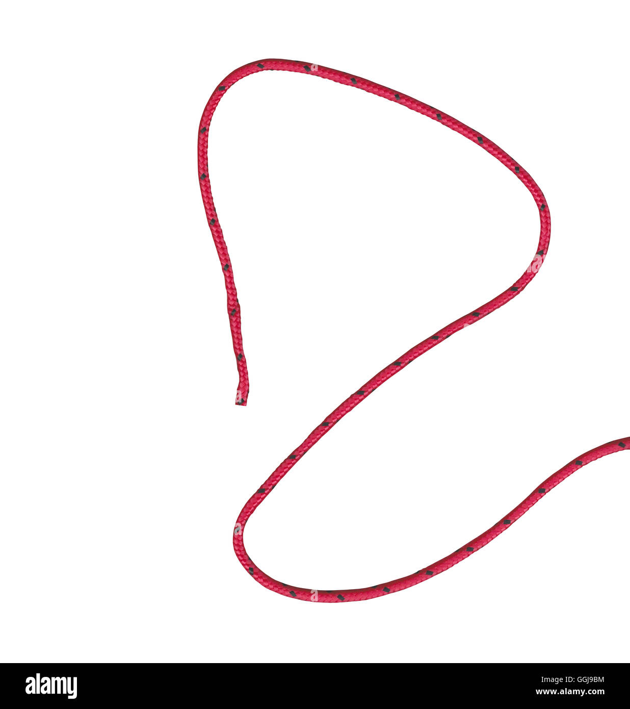 Cuerda de nylon rojo aislado en artero sobre fondo blanco y trazados de recorte. Foto de stock