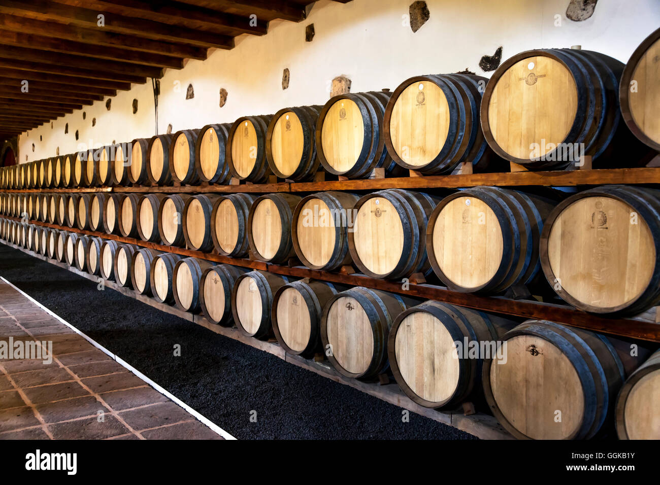 Bodegas Rubicón, la región vinícola de La Geria, Lanzarote, Islas Canarias, España Foto de stock
