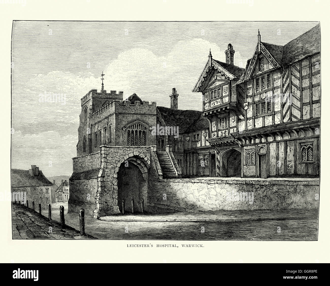 El Lord Leycester Hospital, Warwick. El 1º Conde de Leicester adquirió el edificio en 1571, fundando en ella un hospital para los ancianos Foto de stock