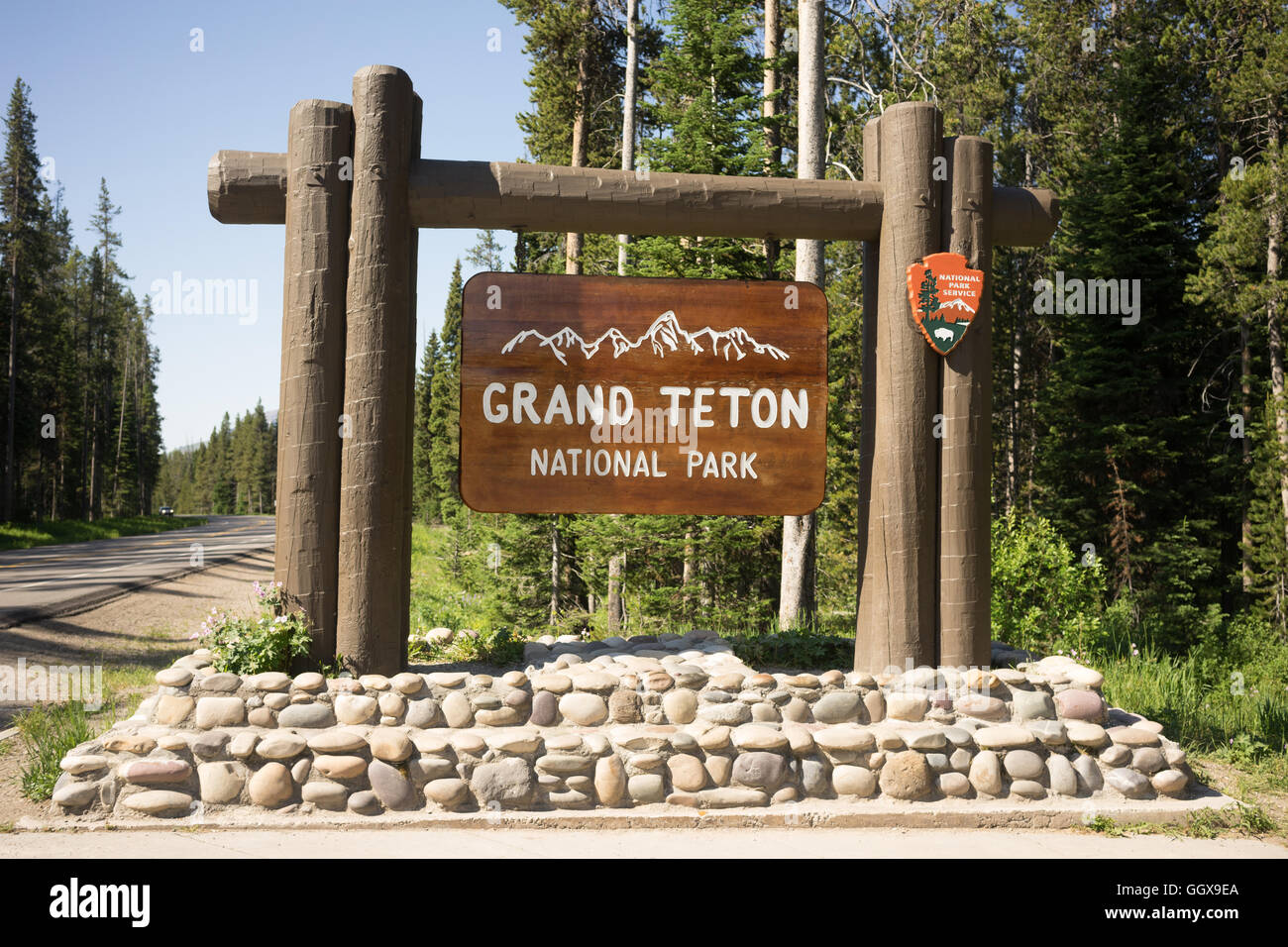 Hermoso signo de entrada para un Área de Servicio del Parque Nacional Foto de stock