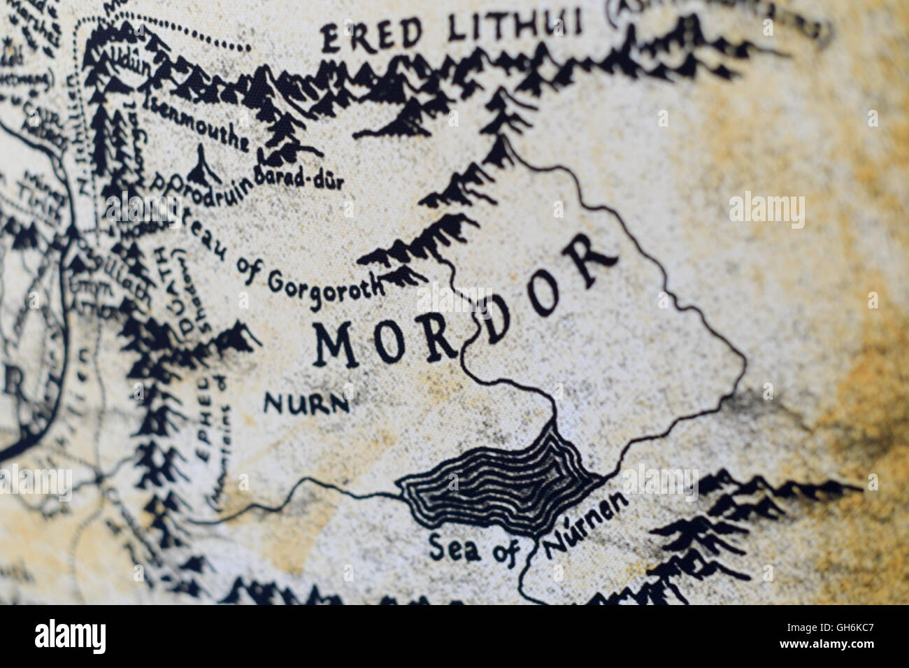 Mapa de Mordor del Señor de los anillos de JRR Tolkien Foto de stock