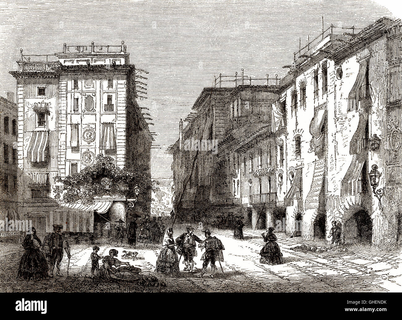 La plaza de Sant Agustí, Barcelona, España, del siglo XIX. Foto de stock