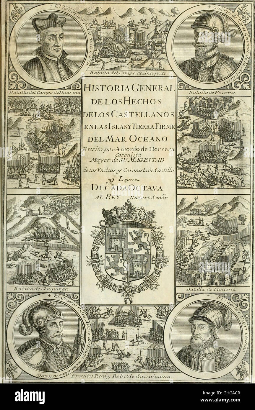 Historia general de los hechos de los castellanos en las islas i tierra firme del mar Océano (1726) Foto de stock