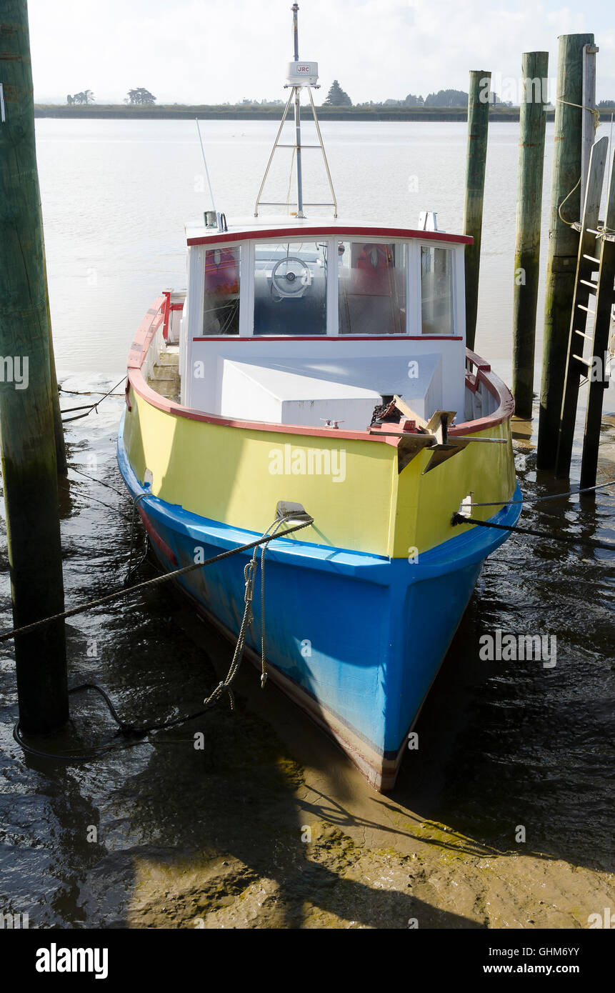 Barcos amarrados, Río Wairoa Dargaville, Hokianga, Northland, Isla del Norte, Nueva Zelanda Foto de stock