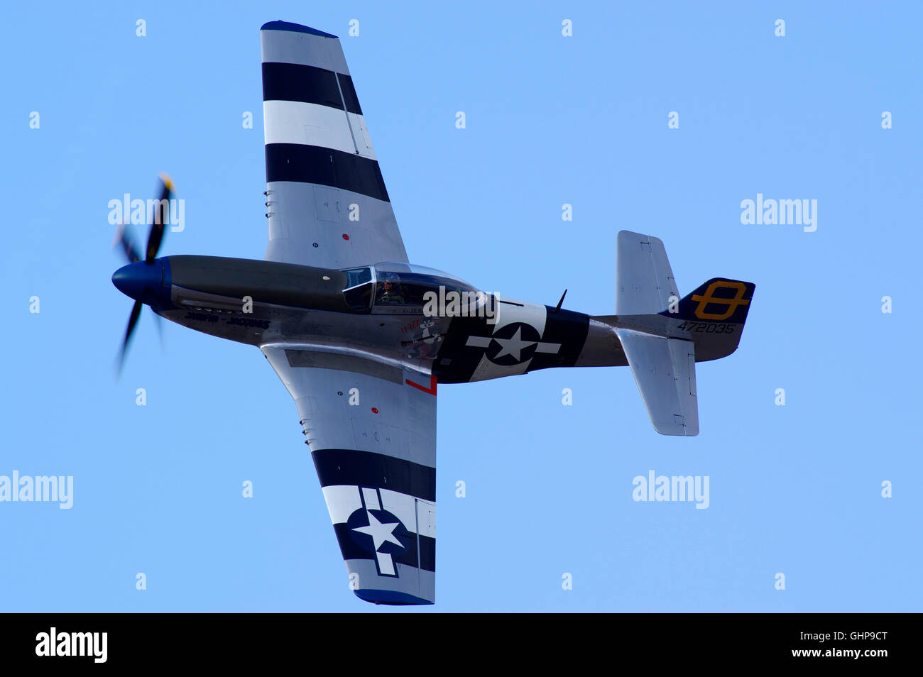 Peter Teichman volando Mustang P-51D Jumpin Jaques en Southport Foto de stock