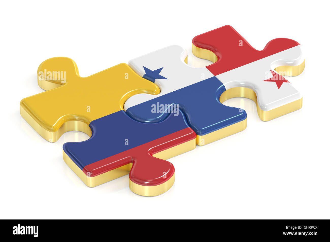 Panamá y Colombia rompecabezas de banderas, 3D rendering Fotografía de