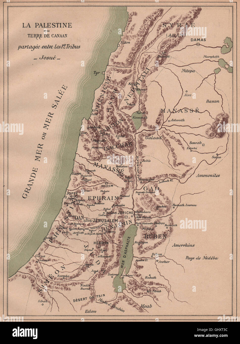 Canaán en Palestina. Las 12 tribus de Israel. Partagée entre les 12 tribus,  1887 mapa Fotografía de stock - Alamy