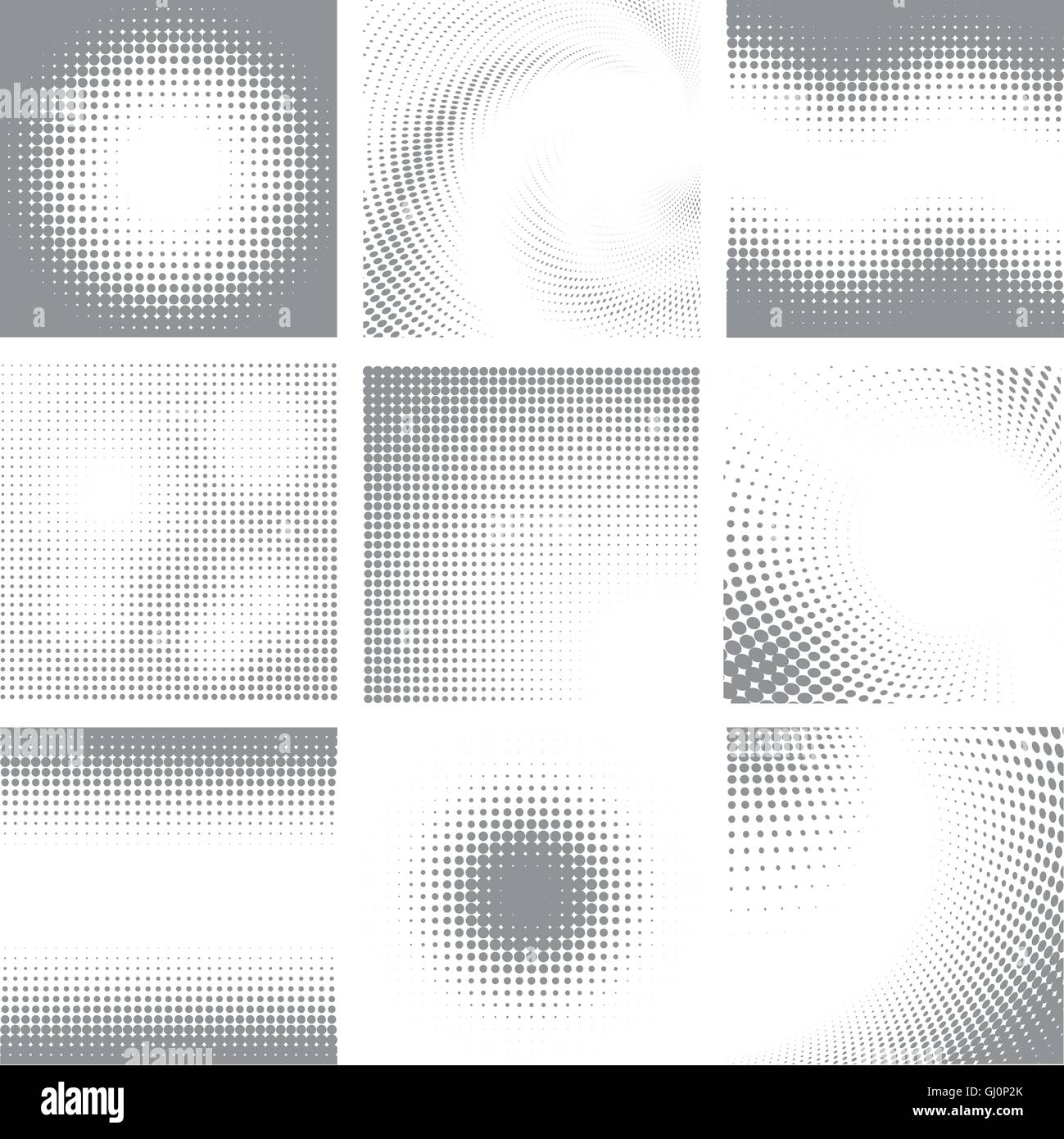 Colección de nueve formas de medios tonos blanco y gris. Ilustración del Vector