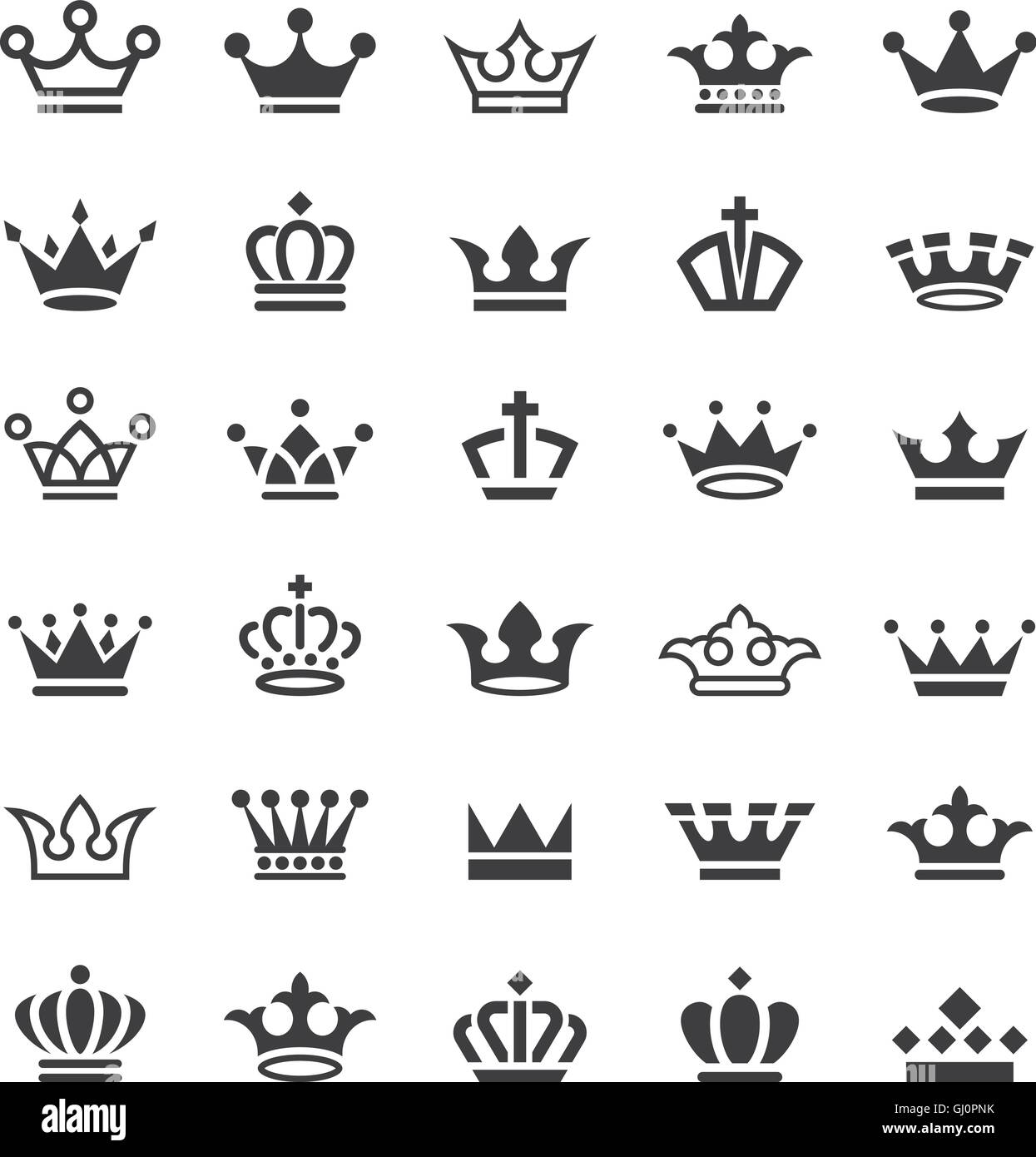 Gran colección de treinta corona vectoriales sencillos iconos en blanco y negro Ilustración del Vector