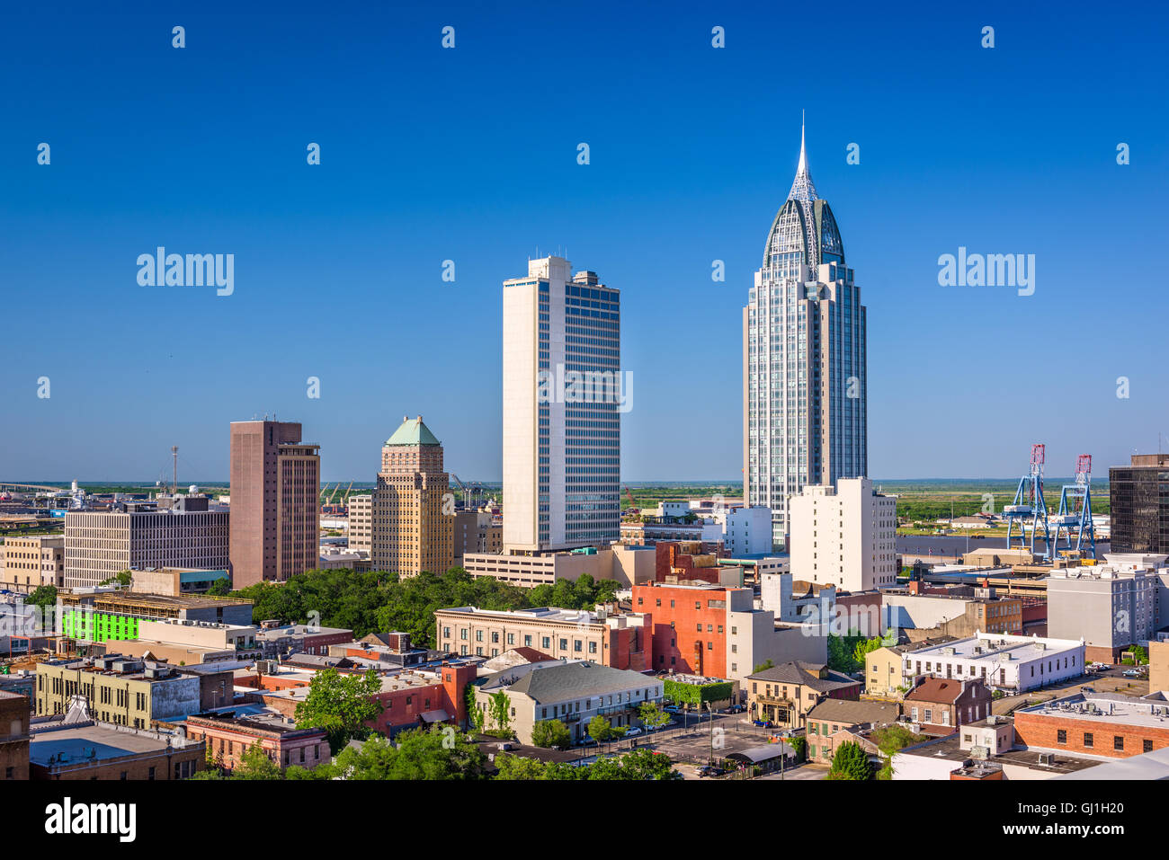 Mobile, Alabama, EE.UU. Perfil del centro de la ciudad. Foto de stock