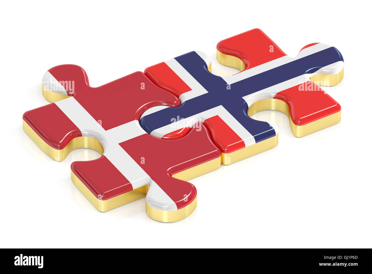 Noruega y Dinamarca los rompecabezas de banderas, 3D rendering Foto de stock