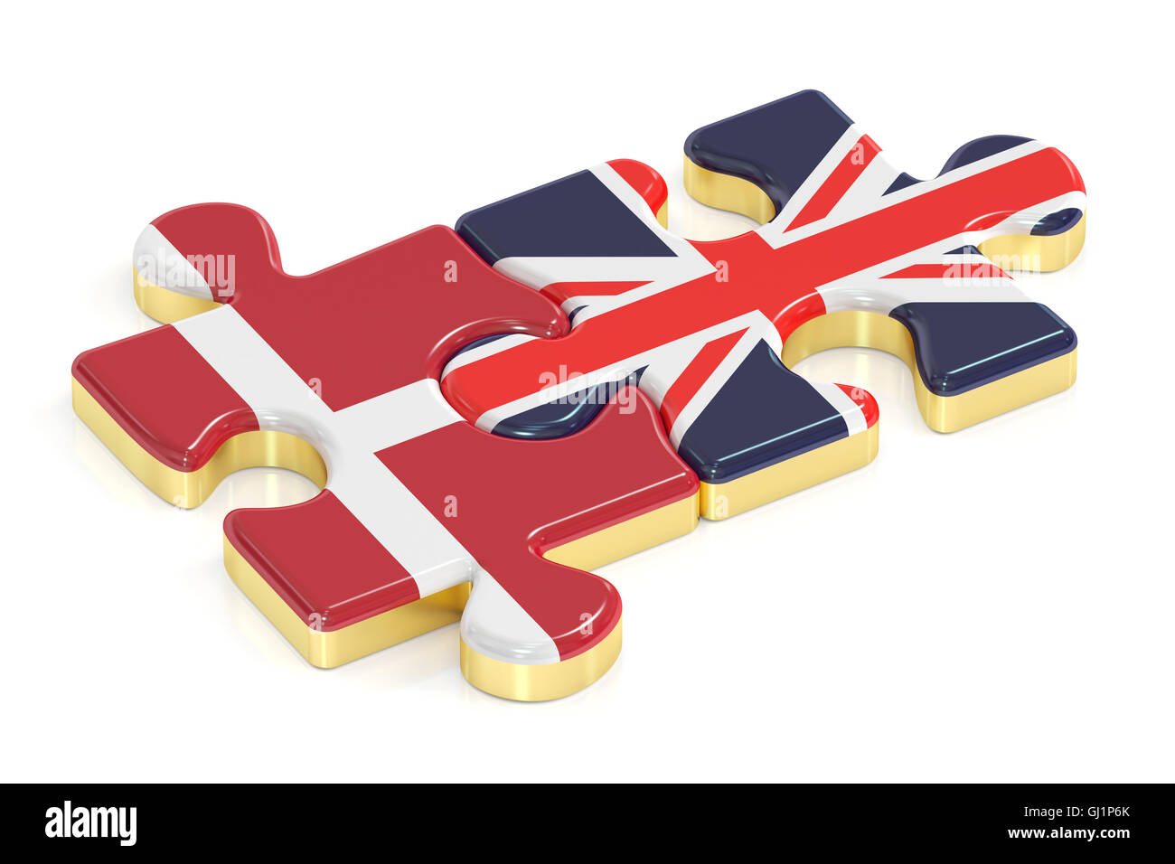 Reino Unido y Dinamarca los rompecabezas de banderas, 3D rendering Foto de stock